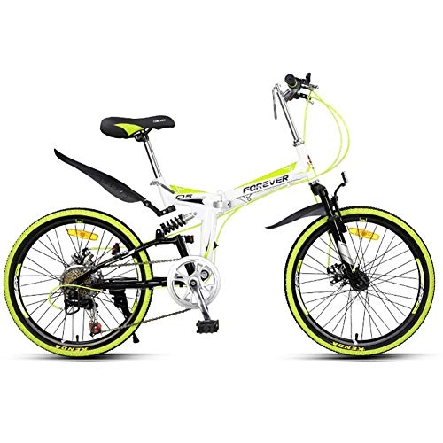 Folding Mountain Bike : GPAN Mountain Bicycle Folding Bike Women Men Child MTB, Disc Brakes & Dual Suspension 22 Inch Spoke Wheels, 7 Speed Perfect Design, Yellow
