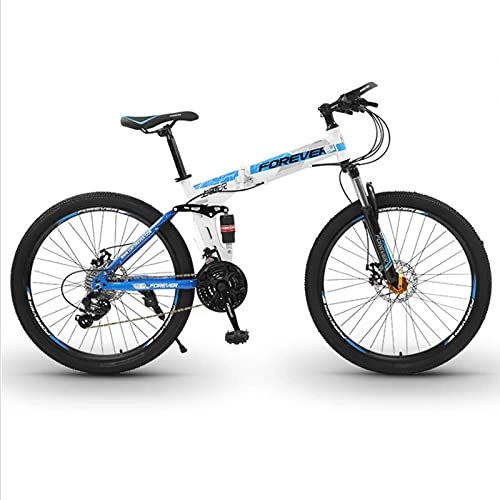 Folding Mountain Bike : GREAT Folding Mountain Bike, 26-Inch Wheels Portable Student Bicycle Carbon Steel Frame 21 / 24 / 27 / 30 Speed Front And Rear Double Shock Absorbers Bike(Size:21 speed, Color:White)