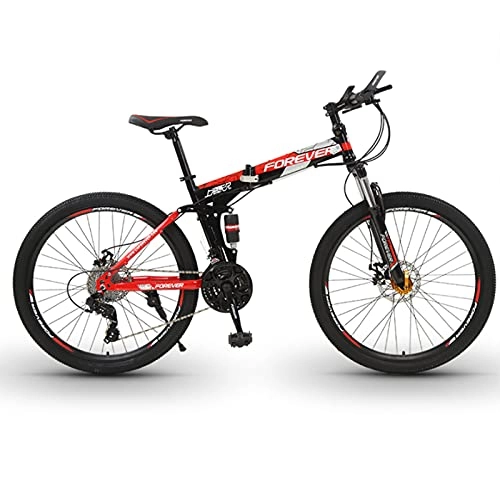 Folding Mountain Bike : GREAT Folding Mountain Bike, 26-Inch Wheels Portable Student Bicycle Carbon Steel Frame 21 / 24 / 27 / 30 Speed Front And Rear Double Shock Absorbers Bike(Size:24 speed, Color:Red)