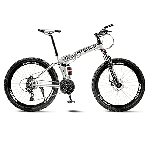 Folding Mountain Bike : GREAT Folding Mountain Bike, Portable Student Bicycle 26-Inch Wheels Carbon Steel Frame 21 / 24 / 27 Speed Double Shock-absorbing Road Bike(Size:24 speed, Color:White)