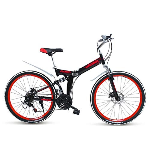 Folding Mountain Bike : Grimk City Bike Unisex Folding Mountain Bicycle Adults Mini Lightweight For Men Women Ladies Teens With Adjustable Seat, aluminum Alloy Frame, 27 Inch Wheels Disc brakes, blackred, 24speed