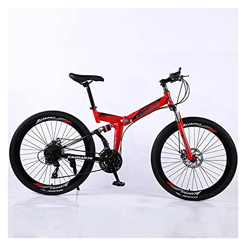 Folding Mountain Bike : GUHUIHE Road Bikes Racing Bicycle Foldable Bicycle Mountain Bike 26 / 24 Inch Steel 21 / 24 / 27 Speed Bicycles Dual Disc Brakes (Color : Red 40 wheel spoke, Number of speeds : 26 Inches 21Speed)