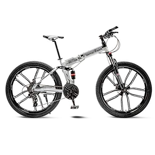 Folding Mountain Bike : Guoqunshop Road Bikes White Mountain Bike Bicycle 10 Spoke Wheels Folding 24 / 26 Inch Dual Disc Brakes (21 / 24 / 27 / 30 Speed) folding bikes for adults (Color : 30 speed, Size : 24inch)