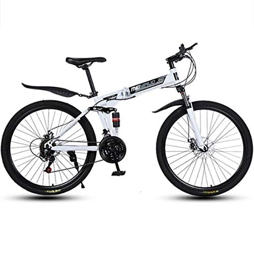 Folding Mountain Bike : GXQZCL-1 26" Mountain Bike, Carbon Steel Frame, Foldable Hardtail Bicycles, Dual Disc Brake and Double Suspension MTB Bike (Color : White, Size : 21 Speed)