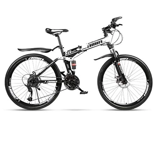 Folding Mountain Bike : GXQZCL-1 26inch Mountain Bike, Folding Hardtail Bicycles, Carbon Steel Frame, Dual Disc Brake and Full Suspension MTB Bike (Color : White, Size : 21 Speed)