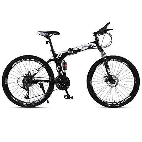 Folding Mountain Bike : GXQZCL-1 26inch Mountain Bikes, Foldable Hardtail Mountain Bicycles, Carbon Steel Frame, Dual Disc Brake and Dual Suspension MTB Bike (Color : Black+White, Size : 27 Speed)