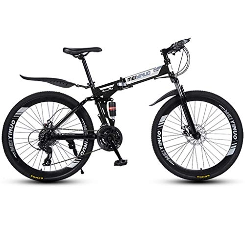 Folding Mountain Bike : GXQZCL-1 Folding Mountain Bike, Full Suspension MTB Bicycles, Dual Suspension and Dual Disc Brake, 26inch Spoke Wheels MTB Bike (Color : Black, Size : 21-speed)