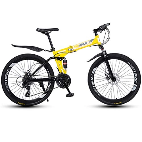 Folding Mountain Bike : GXQZCL-1 Folding Mountain Bike, Full Suspension MTB Bicycles, Dual Suspension and Dual Disc Brake, 26inch Spoke Wheels MTB Bike (Color : Yellow, Size : 24-speed)