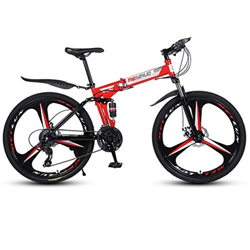 Folding Mountain Bike : GXQZCL-1 Hardtail Mountain Bike, Steel Frame Folding Bicycles, Dual Suspension and Dual Disc Brake, 26inch Wheels MTB Bike (Color : Red, Size : 24-speed)