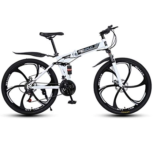 Folding Mountain Bike : GXQZCL-1 Mountain Bike, Folding Bicycles, Steel Frame, Dual Suspension and Dual Disc Brake, MTB Bike, 26inch Wheels MTB Bike (Color : White, Size : 24-speed)