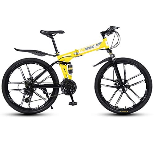 Folding Mountain Bike : GXQZCL-1 Mountain Bike, Folding Mountain Bicycles, Dual Suspension and Dual Disc Brake, MTB Bike MTB Bike (Color : Yellow, Size : 24-speed)