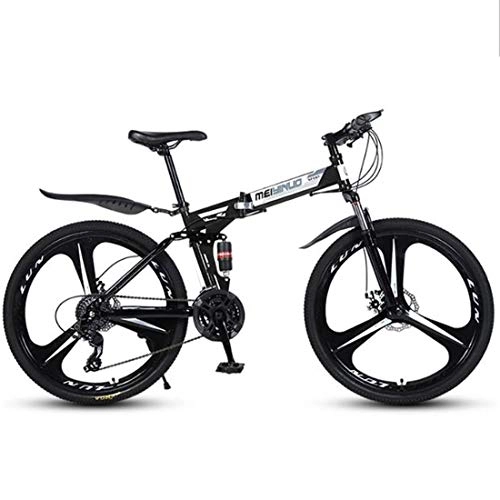 Folding Mountain Bike : GXQZCL-1 Mountain Bikes, Foldable Hardtail Bicycles, Carbon Steel Frame, Dual Disc Brake and Double Suspension MTB Bike (Color : Black, Size : 27 Speed)