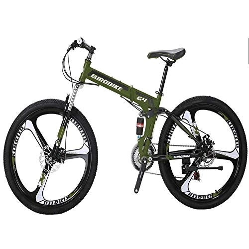 Folding Mountain Bike : Gyj&mmm Folding bicycle, G4 21 speed mountain bike, steel frame 26 inch 3 spoke wheel double suspension folding bicycle, Green