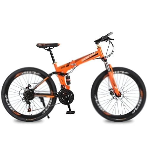 Folding Mountain Bike : HESNDzxc Bicycles for Adults Foldable Bicycle Mountain Bike Wheel Size 26 Inches Road Bike 21 Speeds Suspension Bicycle Double Disc Brake (Color : Orange, Size : 21 Speed)