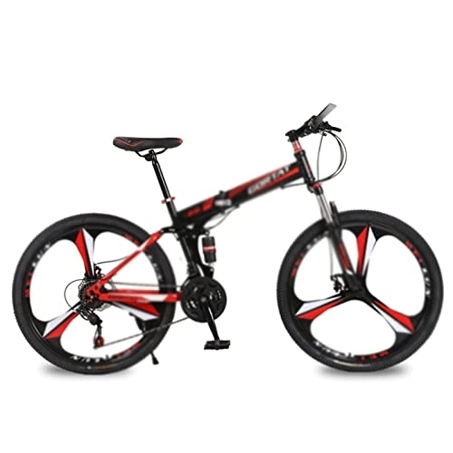 Folding Mountain Bike : HESNDzxc Bicycles for Adults Foldable Bicycle Mountain Bike Wheel Size 26 Inches Road Bike 21 Speeds Suspension Bicycle Double Disc Brake (Color : Red, Size : 21 Speed)
