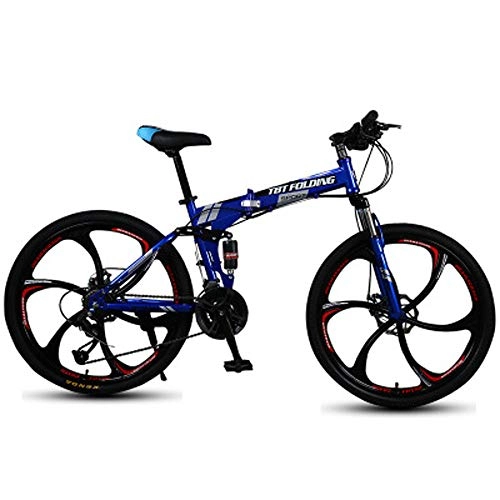 Folding Mountain Bike : hj Mountain Bike Bicycle, Folding 24 / 26 Inch Male And Female Student Bicycle Variable Speed Double Disc Brake Adult Bicycle Urban Mobility Sports Mountain Bike, Blue