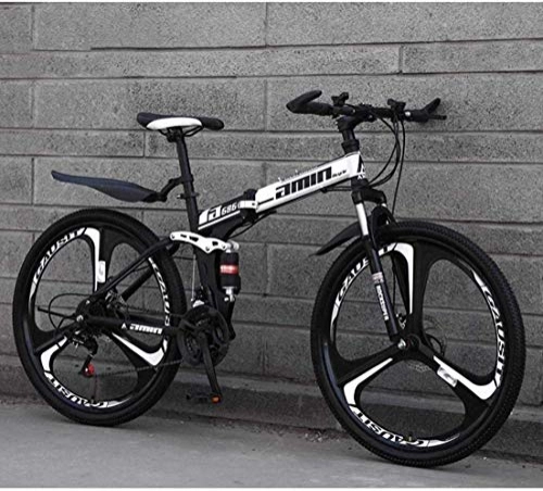 Folding Mountain Bike : HJRBM Mountain Bike Folding Bikes， 26Inch 27-Speed Double Disc Brake Full Suspension Anti-Slip， Lightweight Aluminum Frame， Suspension Fork，White，B 7-2 jianyou