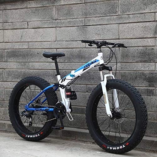 Folding Mountain Bike : HongLianRiven BMX Mountain Bikes, 24Inch Fat Tire Hardtail Men's Snowmobile, Dual Suspension Frame And Suspension Fork All Terrain Mountain Bicycle Adult 5-27 (Color : A, Size : 7 speed)