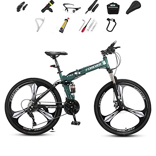 Folding Mountain Bike : JACK'S CAT Adult Folding Mountain Bike, 26 inch Wheels, Mountain Trail Bike High Carbon Steel Outroad Bicycles, 24-Speed Full Suspension MTB Dual Disc Brakes