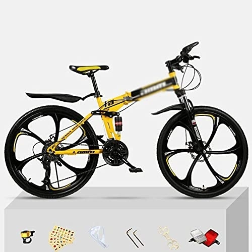 Folding Mountain Bike : JAMCHE Folding Mountain Bike 21 / 24 / 27 Speed 26 Inches Wheels Dual Disc Brake Steel Frame MTB Bicycle for Men Woman Adult and Teens / Yello / 27 Speed