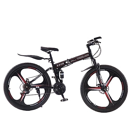 Folding Mountain Bike : Jamiah 27.5 Inch Folding Mountain Bike 3 Spoke Wheels Bicycle, 17 Inch Aluminum Frame Mountain Bicycle - Shimano 21 Speeds Disc Brake (Red)
