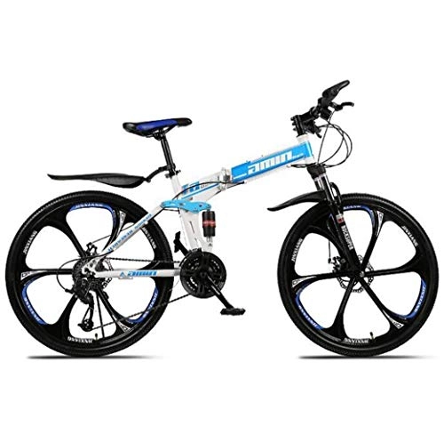 Folding Mountain Bike : JF-XUAN Mountain Bike Folding Bikes, 26Inch 27Speed Double Disc Brake Full Suspension AntiSlip, Lightweight Aluminum Frame, Suspension Fork (Color : Blue, Size : C)