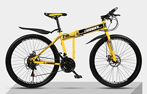 Folding Mountain Bike : JFSKD Folding mountain bike bicycle 26 inch double shock-absorbing cross-country speed racing male and female students bicycle, highblackandyellow, 21