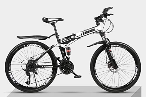 Folding Mountain Bike : JFSKD Folding mountain bike bicycle 26 inch double shock-absorbing cross-country speed racing male and female students bicycle, topblackandwhite, 30