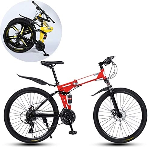 Folding Mountain Bike : JFSKD Mountain Bikes, Folding High Carbon Steel Frame 26 Inch Variable Speed Double Shock Absorption Foldable Bicycle, Suitable for People with A Height of 160-185Cm, Red, 21 speed