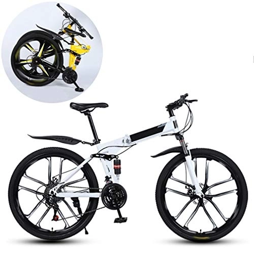Folding Mountain Bike : JFSKD Mountain Bikes, Folding High Carbon Steel Frame 26 Inch Variable Speed Double Shock Absorption Ten Cutter Wheels Foldable Bicycle, Suitable for People with A Height of 160-185Cm, White, 24 speed