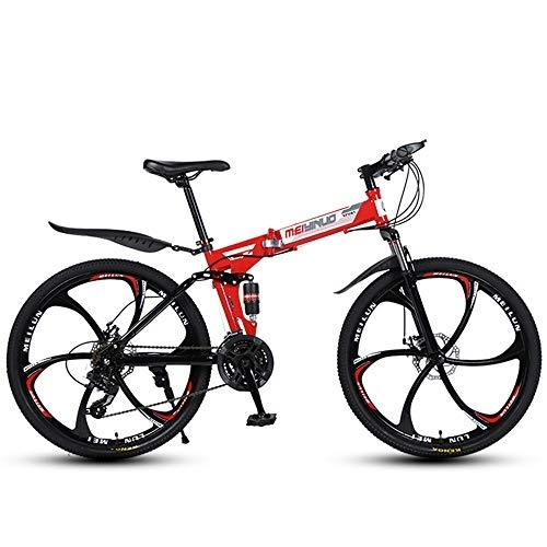 Folding Mountain Bike : JHKGY Folding Mountain Bike Bicycle, High Carbon Steel Dual Suspension Frame Mountain Bike, Dual Disc Brakes, Mountain Bike for Adult Men And Women, Red, 26 inch 27 speed