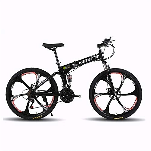 Folding Mountain Bike : JHKGY Outroad Mountain Bike, High Carbon Steel Dual Suspension Frame Mountain Bike, Double Disc Brake Bicycle Folding Bike, for Adult Teens, black, 24 inch 27 speed