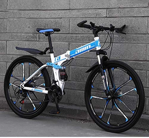 Folding Mountain Bike : JIAWYJ YANGHAO-Adult mountain bike- Mountain Bike Folding Bikes, 26In 21-Speed Double Disc Brake Full Suspension Anti-Slip, Lightweight Frame, Suspension Fork YGZSDZXC-04 (Color : Blue)