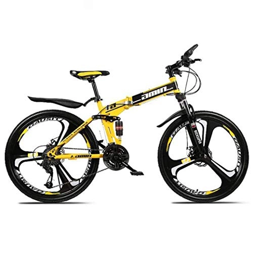 Folding Mountain Bike : JIAWYJ YANGHAO-Adult mountain bike- Mountain Bike Folding Bikes, 26Inch 24-Speed Double Disc Brake Full Suspension Anti-Slip, Lightweight Aluminum Frame, Suspension Fork, Yellow, B YGZSDZXC-04