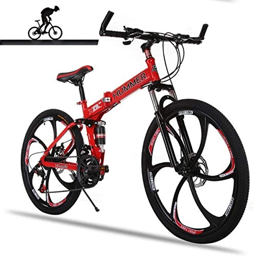 Folding Mountain Bike : Jieer Mountain Bike, Full Suspension Mountain Bike Aluminum Frame 21-Speed 26-inch Bicycle, Red