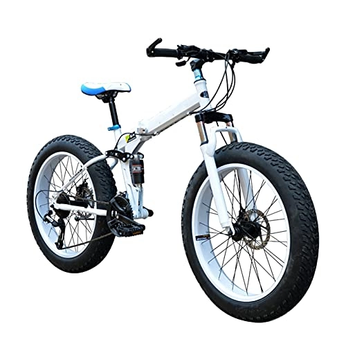 Folding Mountain Bike : JIEPPTO 7-speed 20 / 24 / 26-inch Mountain Cross-country Bike with Dual Disc Brake Damping, Large Tires, Foldable (Color : White, Size : 20inch)
