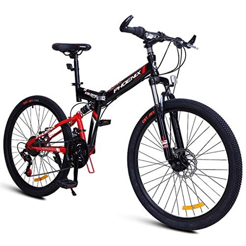 Folding Mountain Bike : JLFSDB Mountain Bike, 24 / 26 Inch Foldable Mountain Bicycles 24 Speeds Lightweight Carbon Steel Frame Disc Brake Front Suspension (Color : Red, Size : 26'')
