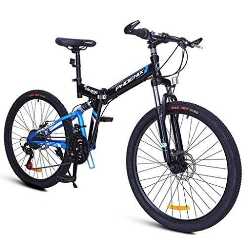 Folding Mountain Bike : JLFSDB Mountain Bike, 24 / 26 Inch Unisex Ravine Bike 27 Speeds Carbon Steel Frame Disc Brake Front Suspension (Color : Blue, Size : 26'')