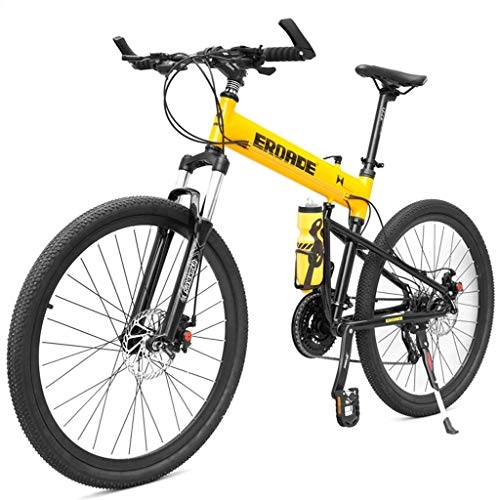 Folding Mountain Bike : JLFSDB Mountain Bike 26" Foldable Mountain Bicycles 27 / 30 Speeds Off-road Lightweight Aluminum Alloy Frame Full Suspension Double Disc Brake (Color : Yellow, Size : 27speed)