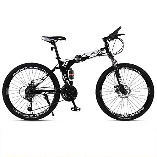Folding Mountain Bike : JLFSDB Mountain Bike, 26 Inch Foldable Hard-tail Mountain Bicycles, Carbon Steel Frame, Dual Suspension Dual Disc Brake (Color : Black, Size : 24-speed)
