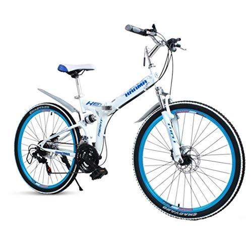 Folding Mountain Bike : JLFSDB Mountain Bike, 26 Inch Foldable Men / Women Hardtail Bicycles, Carbon Steel Frame, Dual Disc Brake And Double Suspension (Color : Blue, Size : 21 Speed)