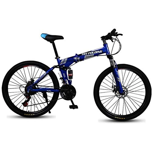 Folding Mountain Bike : JLFSDB Mountain Bike 26 Inch Foldable Mountain Bicycles 21 / 24 / 27 Speeds Lightweight Aluminium Alloy Frame Full Suspension Disc Brake Spoke Wheel (Color : Blue, Size : 27speed)