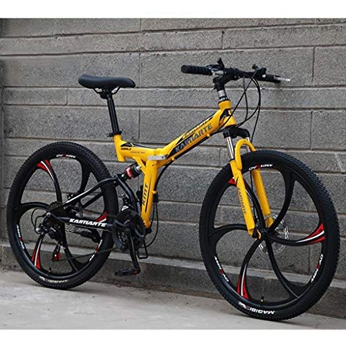 Folding Mountain Bike : JLFSDB Mountain Bike / Bicycles 26'' Wheel Foldable Carbon Steel Frame 21 / 24 / 27 Speeds Disc Brake Dual Suspension (Color : Yellow, Size : 24speed)