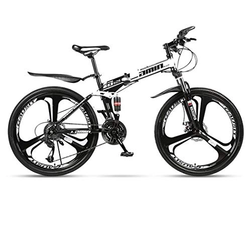 Folding Mountain Bike : JLFSDB Mountain Bike, Carbon Steel Frame Foldable Hardtail Bicycles, Dual Suspension And Dual Disc Brake, 26 Inch Wheels (Color : White, Size : 24-speed)