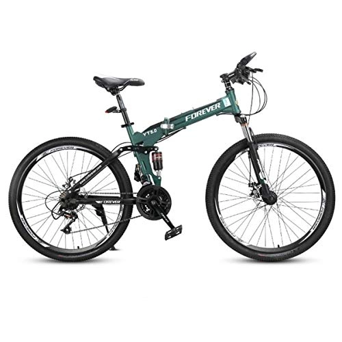 Folding Mountain Bike : JLFSDB Mountain Bike, Foldable Hardtail Bicycles, Full Suspension And Dual Disc Brake, 26 Inch Wheels, 24 Speed (Color : Green)