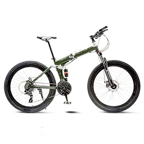 Folding Mountain Bike : JXJ Mountain Bikes 24 Inch High Carbon Steel Full Suspension Frame Folding Bicycles Full Suspension Dual Disc Brake Mtb for Men Women(21 / 24 / 27 / 30 Speed)