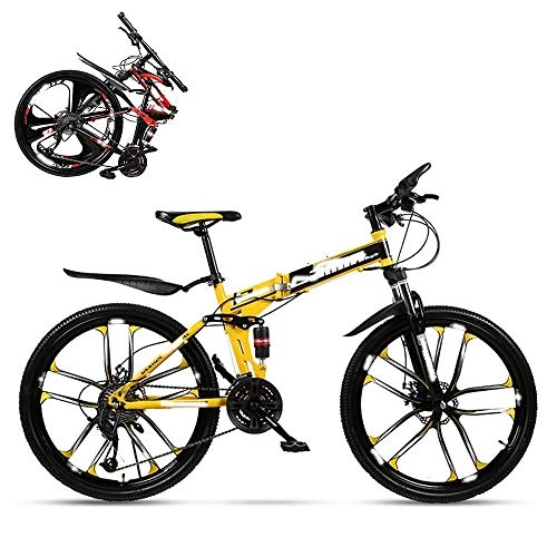 Folding Mountain Bike : JYTFZD WENHAO Folding adult bicycle, 26-inch hydraulic shock off-road racing, lockable U-shaped fork, double shock absorption, 21 / 24 / 27 / 30 speed (Color : Yellow)