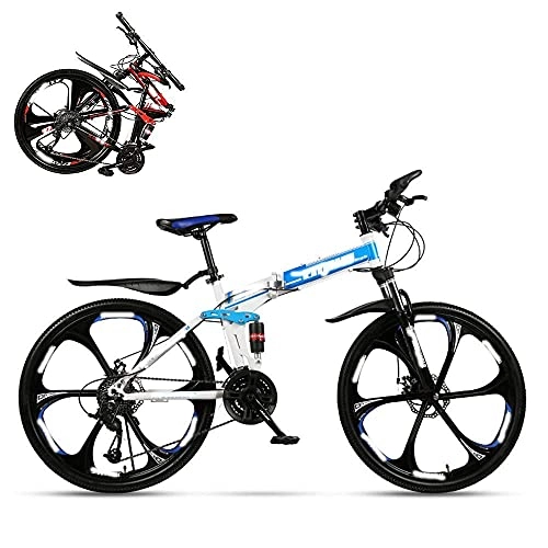 Folding Mountain Bike : JYTFZD WENHAO Folding Adult Bike, 26 Inch Dual Shock Absorption Off-road Racing, 21 / 24 / 27 / 30 Speed Optional, Lockable U-shaped Front Fork, 4 Colors, Including Gifts (Color : Blue)