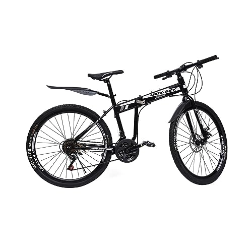 Folding Mountain Bike : Kaichenyt Mountain Bike, Bicycle Mountain Bike Suspension Fork 21 Speed Gear for Adults Men and Women 26 Inch Premium Folding Bicycle (Black White)