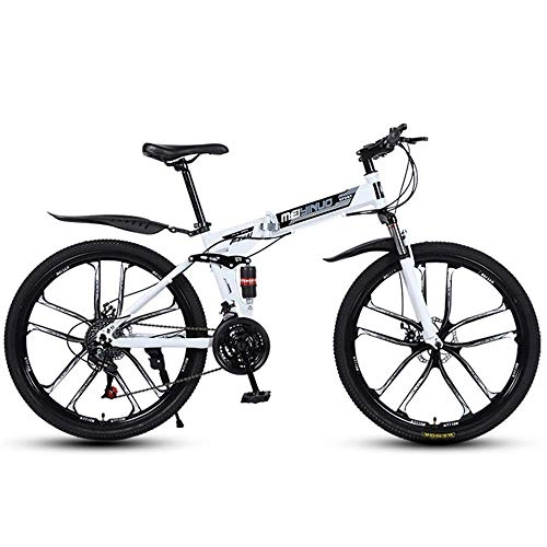 Folding Mountain Bike : KaiKai Foldable Mountain Bike 26 Inches, Men's Mountain Bikes, High-Carbon Steel Hardtail Mountain Bike, Mountain Bicycle with Front Suspension Adjustable Seat, 27 Speed, White, six cutter wheel